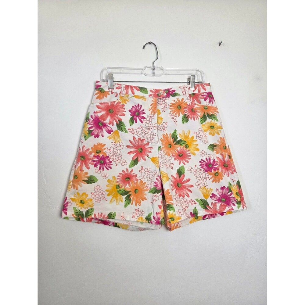 Colorful Floral Tropical Shorts High Waist Summer Vacation Cotton Retro Size 14